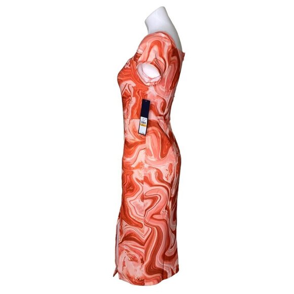 RACHEL Rachel Roy NWT $149 Swirl Cut Out Midi Dress, Orange White Women’s Size S - Picture 8 of 12